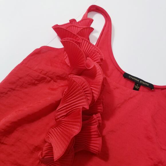 Cynthia Steffe Sateen Ruffle Scoop Neck Blouse - Picture 7 of 11